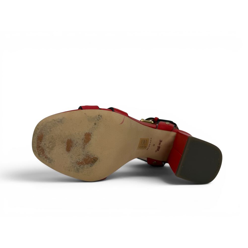 Coach Margaret Sandal Womens 6 Red Leather Studded Block Heel Ankle Strap - Picture 10 of 16